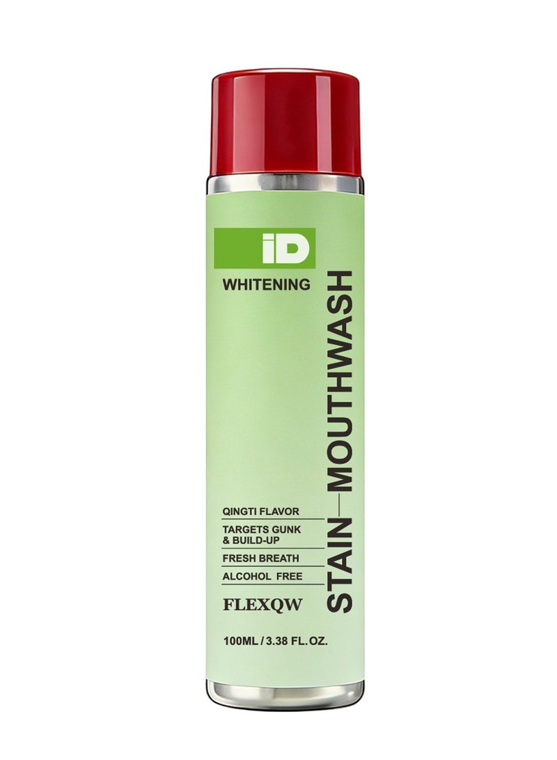 FLEXQW iD Stain Whitening Mouthwash, Gunk Removing Mouthwash for Fresh Breath, Hydrogen Peroxide Mouthwash to Promote Whiter Teeth, Peroxide Rinse with Essential Oils 100ml - Image 1
