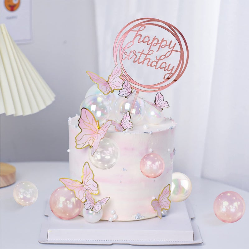 KEEPARTY Colorful Ball Cake Topper Mini Balloon Cupcake Topper DIY Foam Ball Artificial Dried Flower Cake Insert Decoration for Wedding Anniversary Baby Shower Birthday Party Supplies (Clear White Pink) - Image 4