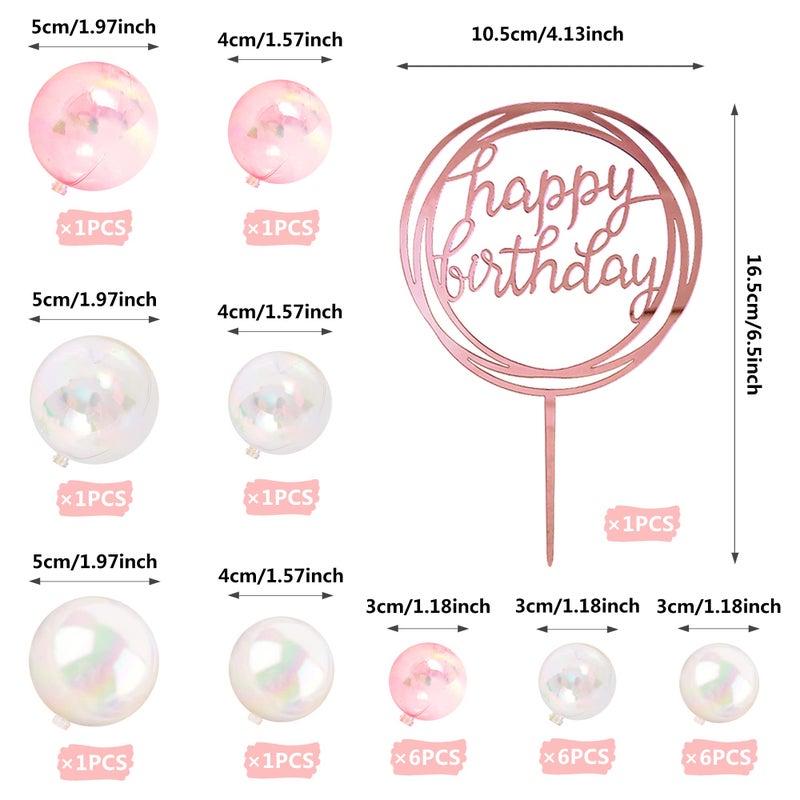KEEPARTY Colorful Ball Cake Topper Mini Balloon Cupcake Topper DIY Foam Ball Artificial Dried Flower Cake Insert Decoration for Wedding Anniversary Baby Shower Birthday Party Supplies (Clear White Pink) - Image 2