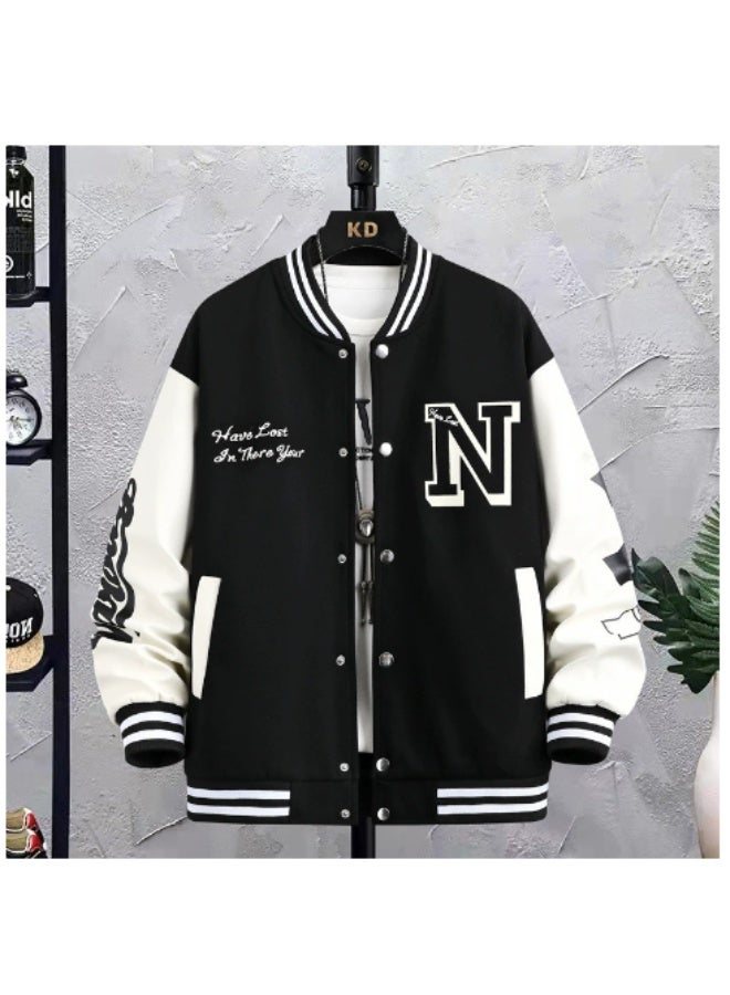 American baseball-style loose-fitting thin fall inspo high street trendy casual jacket for men and women, trendy brand for boys and girls(black) - Image 1