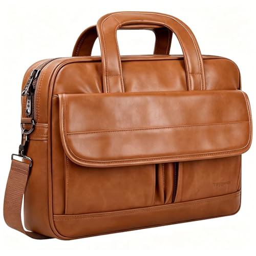Taygeer Leather Laptop Bag for Men Women Premium Laptop Briefcase Fits Up to 156 Inch Notebook Waterproof Portable Shoulder Messenger Crossbody Bag Carry On Case for Travel Business Office Brown - Image 1