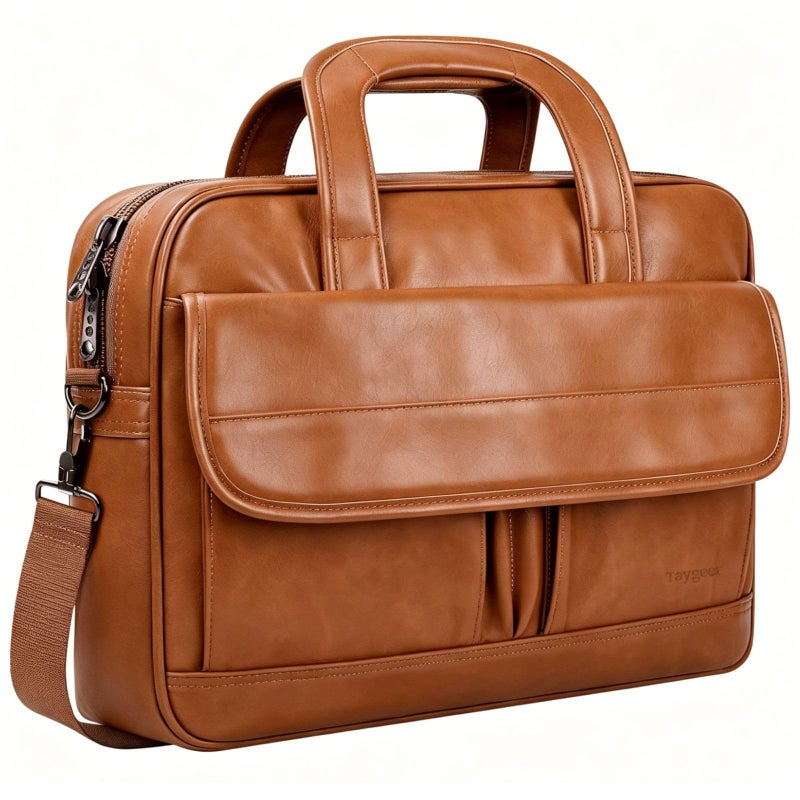 Taygeer Leather Laptop Bag for Men Women Premium Laptop Briefcase Fits Up to 156 Inch Notebook Waterproof Portable Shoulder Messenger Crossbody Bag Carry On Case for Travel Business Office Brown - Image 2