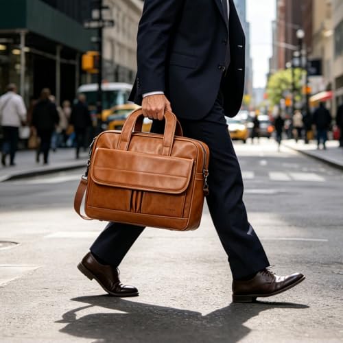 Taygeer Leather Laptop Bag for Men Women Premium Laptop Briefcase Fits Up to 156 Inch Notebook Waterproof Portable Shoulder Messenger Crossbody Bag Carry On Case for Travel Business Office Brown - Image 3