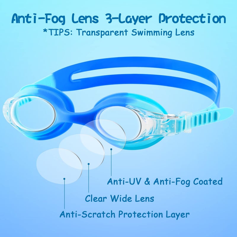 COOLOO Kids Swim Goggles, 2 Pack Swimming Goggles for Boy and Girls No Leaking Anti-Fog Waterproof Goggles for Kids 3-15 - Image 2