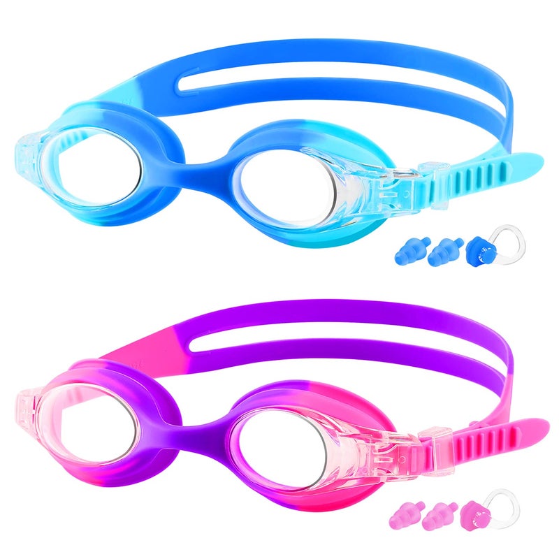 COOLOO Kids Swim Goggles, 2 Pack Swimming Goggles for Boy and Girls No Leaking Anti-Fog Waterproof Goggles for Kids 3-15 - Image 1