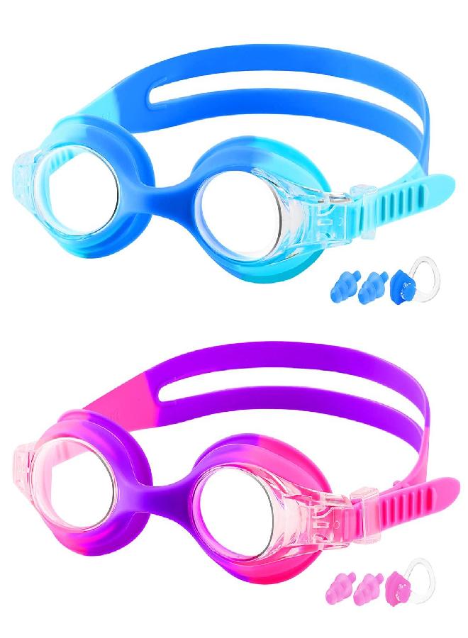 COOLOO COOLOO Kids Goggles for Swimming Age 3-15, 2 Pack Kids Swim Goggles with nose cover, No Leaking, Anti-Fog, Waterproof, Blue & Purple  - Image 5