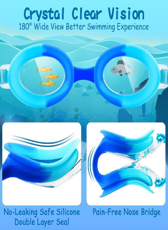 COOLOO COOLOO Kids Goggles for Swimming Age 3-15, 2 Pack Kids Swim Goggles with nose cover, No Leaking, Anti-Fog, Waterproof, Blue & Purple  - Image 3