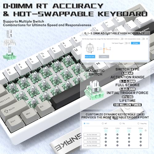 MAMBASNAKE X60 HE 60% Rapid Trigger Wireless Gaming Keyboard,Hall Effect Magnetic Switches,Adjustable Actuation,0.1ms Ultra-Low Latency, 8KHz Polling Rate,3-Mode RGB,PBT Keycaps for Win/Mac-Star White - Image 4