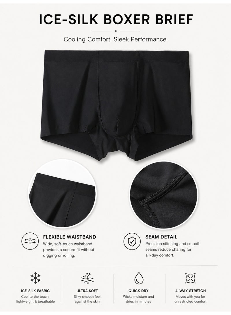 4 Pack Men's Ice Silk Boxer Briefs Antibacterial Seamless Ultra-Thin Moisture Wicking Cooling L-4XL Summer Daily Wear - Image 5