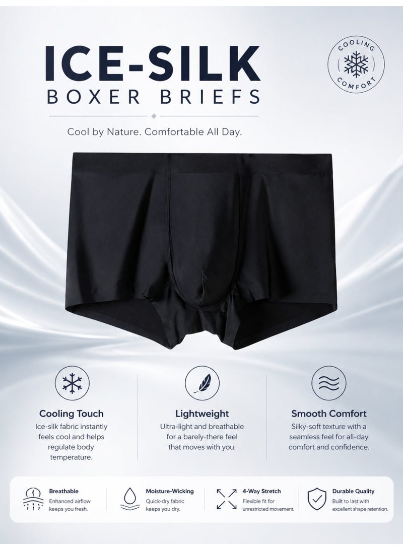 4 Pack Men's Ice Silk Boxer Briefs Antibacterial Seamless Ultra-Thin Moisture Wicking Cooling L-4XL Summer Daily Wear - Image 4