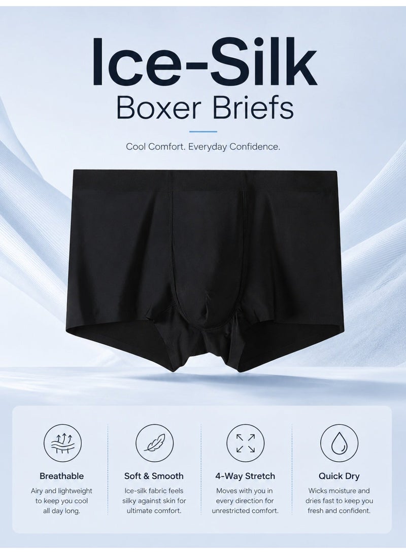 4 Pack Men's Ice Silk Boxer Briefs Antibacterial Seamless Ultra-Thin Moisture Wicking Cooling L-4XL Summer Daily Wear - Image 1
