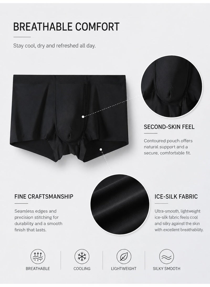 4 Pack Men's Ice Silk Boxer Briefs Antibacterial Seamless Ultra-Thin Moisture Wicking Cooling L-4XL Summer Daily Wear - Image 3