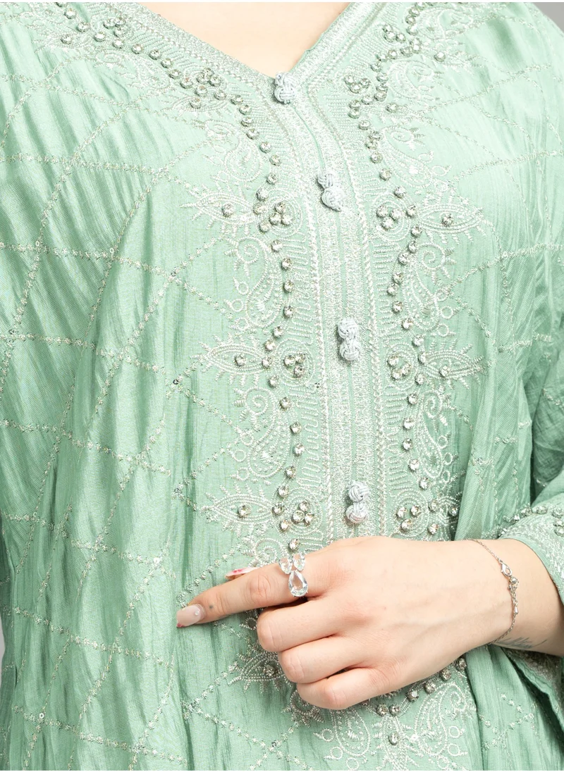IKKXA Sparkling Elegance Embroidered Jalabiya CJ1084 Green