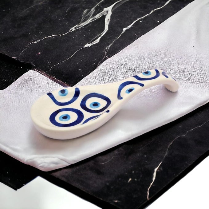 CERAMIC SPOON REST WHITE IDEAL FOR KITCHEN HANDPAINTED SERVEWARE CUTLERY REST PACK OF 1
