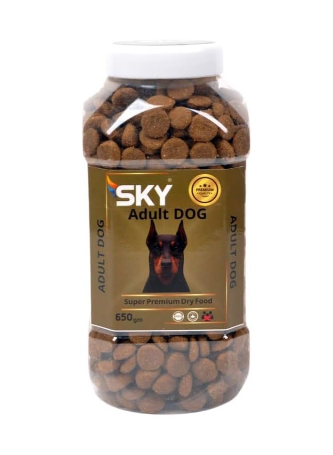 سكاي دراي فود للكلاب البالغة 650 جرام - تركيبة سوبر بريميوم بالبروتين لدعم الطاقة والعضلات، حبيبات للكلاب متوسطة وكبيرة الحجم، صناعة مصرية