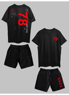 THREADCURRY THREADCURRY New York Hideaway Printed Co-ord Set for Men - Half Sleeve Oversized T-Shirt and Shorts  - Image 1
