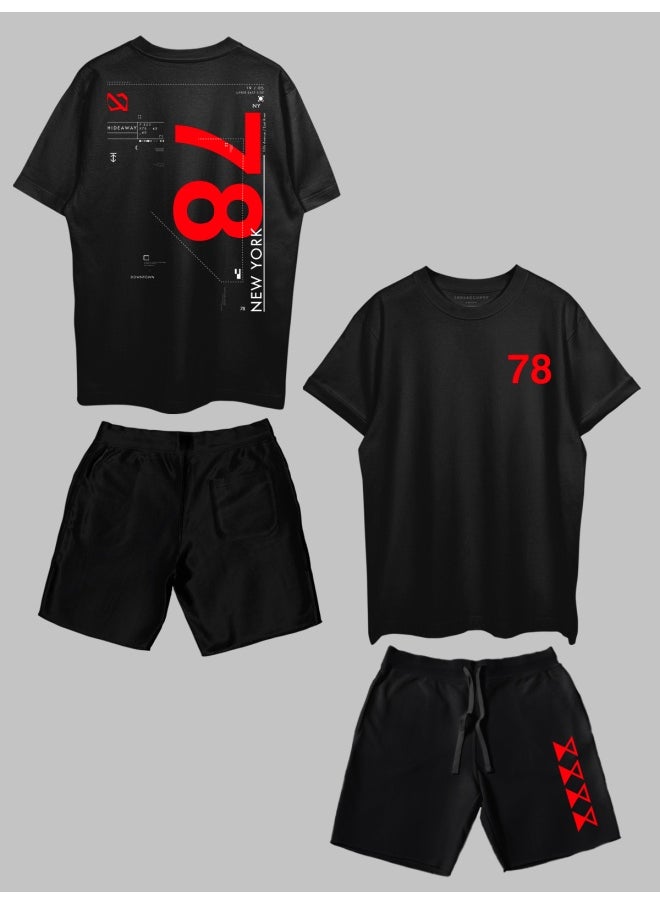 THREADCURRY THREADCURRY New York Hideaway Printed Co-ord Set for Men - Half Sleeve Oversized T-Shirt and Shorts  - Image 1