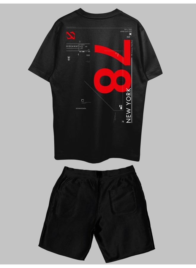 THREADCURRY THREADCURRY New York Hideaway Printed Co-ord Set for Men - Half Sleeve Oversized T-Shirt and Shorts  - Image 2