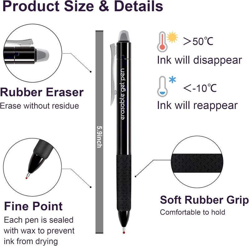 Lineon Erasable Gel Pens, 15 Pack Retractable Erasable Pens Clicker, Fine Point, Make Mistakes Disappear, 8 Black 7 Blue Inks for Writing Planner and Crossword Puzzles… - Image 3