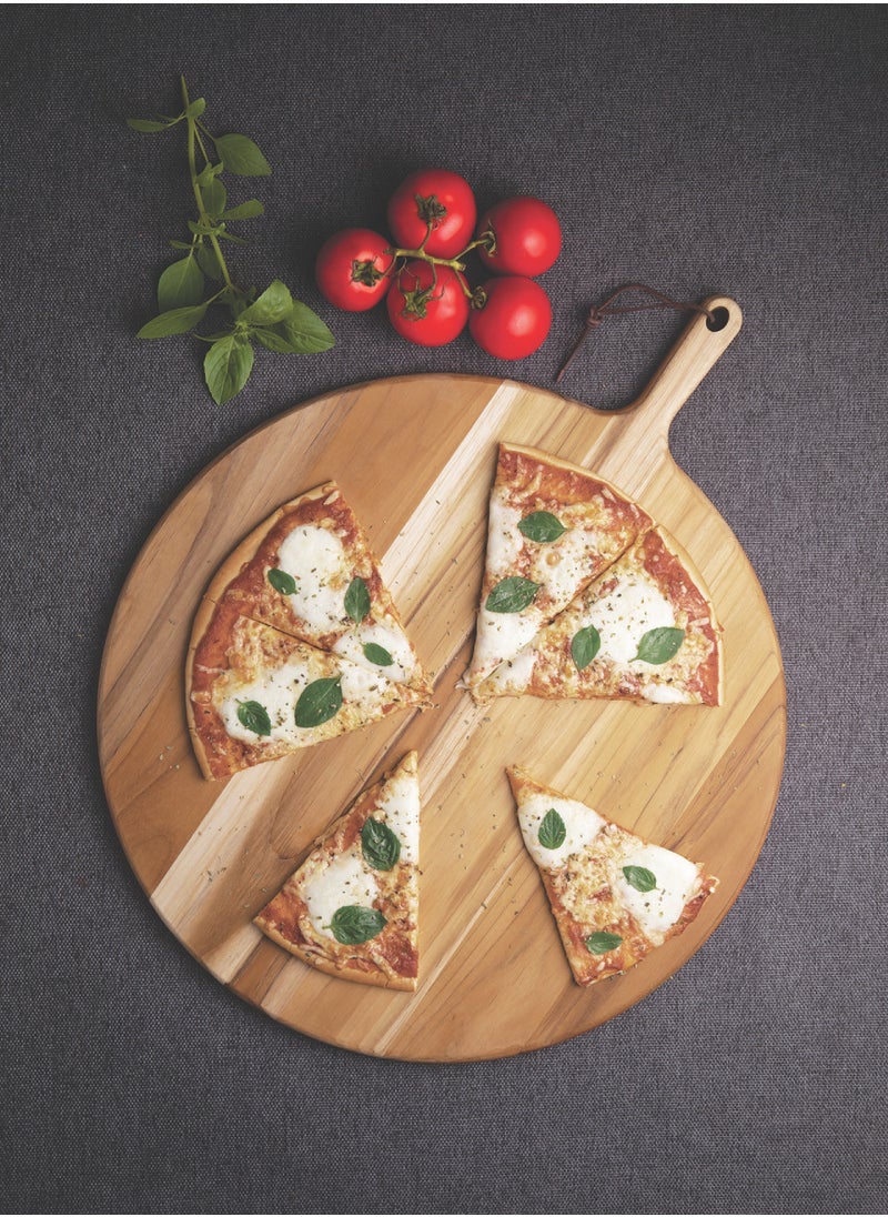 TRAMONTINA - Since 1911,Made in Brazil- Provence 62x50cm Teak Wood Round Pizza Board with Handle with Mineral Oil Finish - Image 1