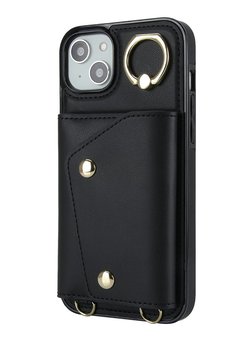 GULFLINK PU Leather Back Cover Phone Case with Purse and Straps for iPhone 15 Plus Black  - Image 1