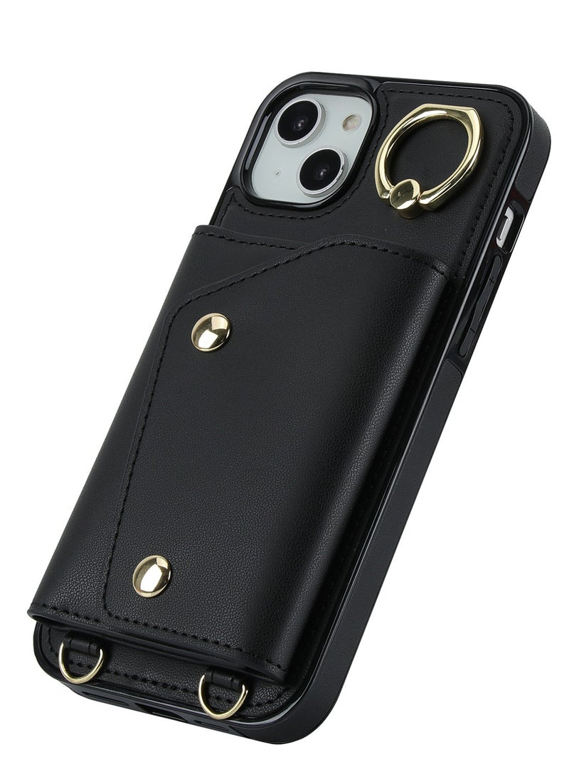 GULFLINK PU Leather Back Cover Phone Case with Purse and Straps for iPhone 15 Plus Black  - Image 2