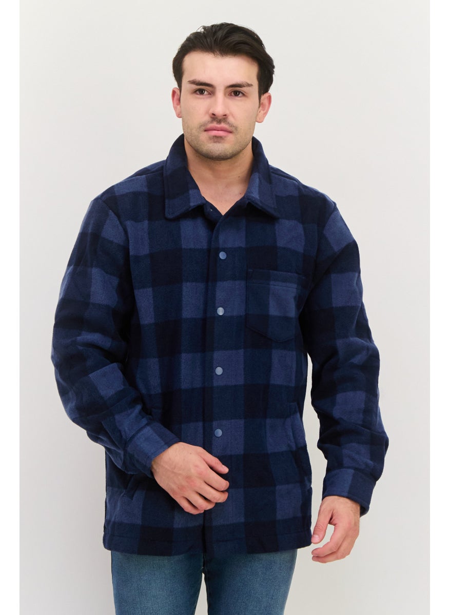 Threadbare Men Checkered Jacket Shirt, Navy  - Image 1
