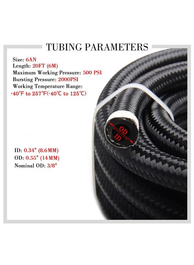 YIUIY 6AN 3/8" 20FT خط وقود خرطوم من النايلون المضفر مع فولاذ مقاوم للصدأ لزيت الغاز، خط ناقل الزيت، خط مبرد سائل التبريد، خط وقود المضخة، غاز السباق، الغاز، الفراغ، السائل الهيدروليكي، خط أنبوب وقود الديزل الأسود - Image 2