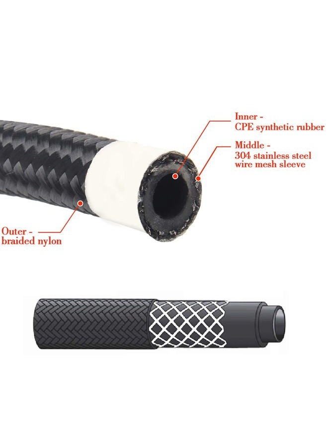 YIUIY 6AN 3/8" 20FT خط وقود خرطوم من النايلون المضفر مع فولاذ مقاوم للصدأ لزيت الغاز، خط ناقل الزيت، خط مبرد سائل التبريد، خط وقود المضخة، غاز السباق، الغاز، الفراغ، السائل الهيدروليكي، خط أنبوب وقود الديزل الأسود - Image 5