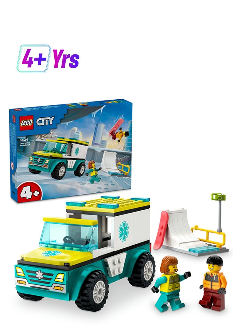 LEGO 60403 City Emergency Ambulance and Snowboarder Toy Vehicle Playset for Kids, Boarder and Paramedic Minifigures, Imaginative Play for Boys and Girls Aged 4 and Over  - Image 1