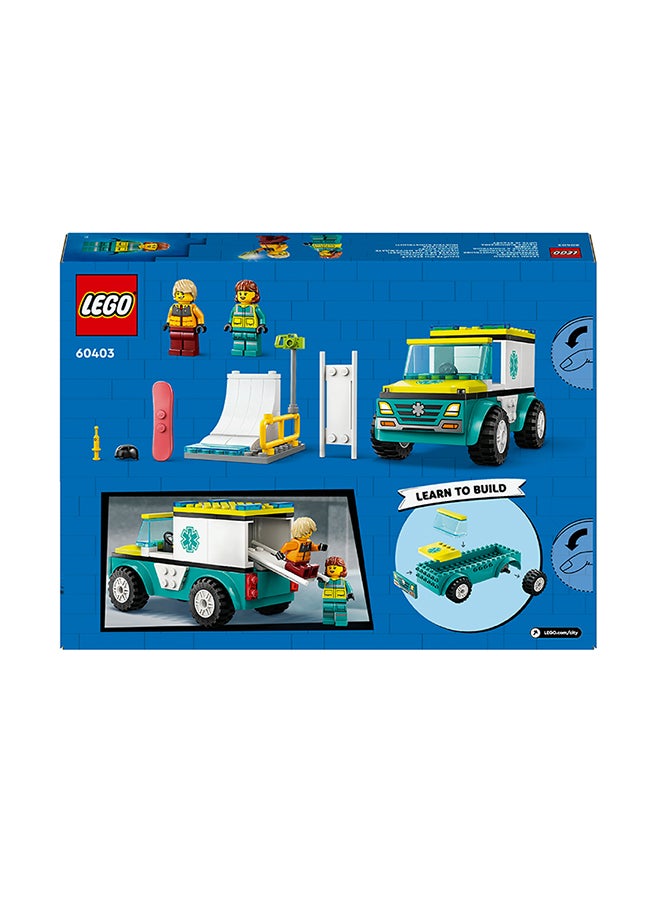 LEGO - 60403 City Emergency Ambulance and Snowboarder Toy Vehicle Playset for Kids, Boarder and Paramedic Minifigures, Imaginative Play for Boys and Girls Aged 4 and Over - Image 1