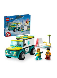 LEGO 60403 City Emergency Ambulance and Snowboarder Toy Vehicle Playset for Kids, Boarder and Paramedic Minifigures, Imaginative Play for Boys and Girls Aged 4 and Over  - Image 1
