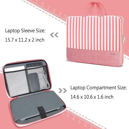 Ytonet Laptop Sleeve Case 15.6 inch Protective Laptop Cover with Handle TSA Water Resistant Computer Carrying Case Compatible with HP, Dell, Lenovo, Asus Notebook, Gift for Women, Pink Stripes - Image 3