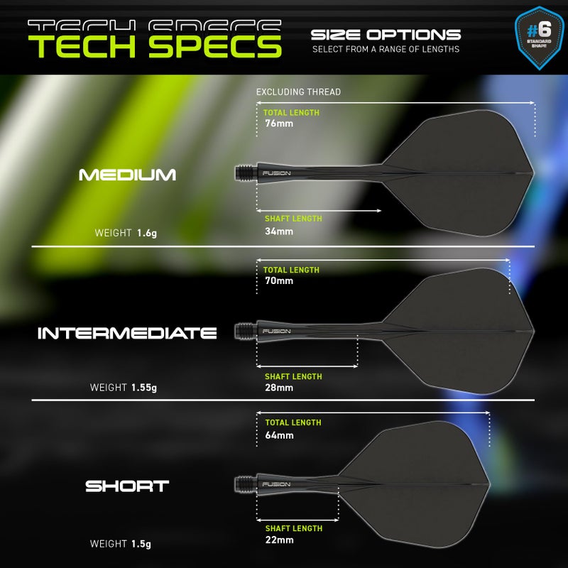 Winmau Darts Fusion Integrated Flight & Shaft System - No.6 Shape & Design - Black Colour, Intermediate Length - Image 2