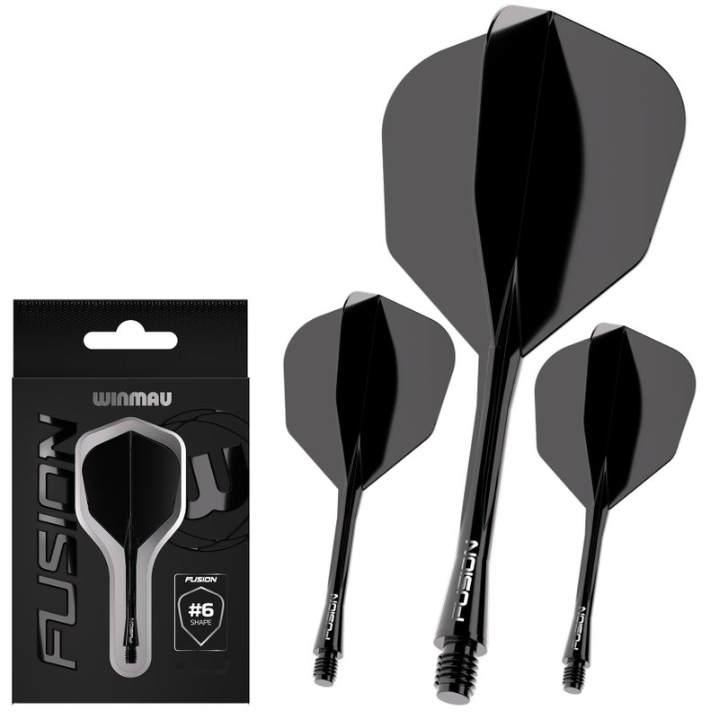 Winmau Darts Fusion Integrated Flight & Shaft System - No.6 Shape & Design - Black Colour, Intermediate Length - Image 1
