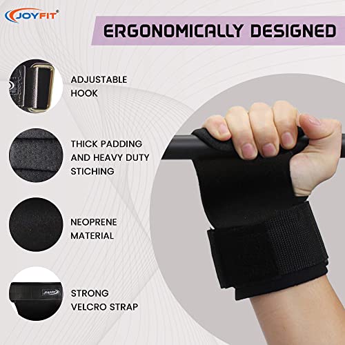 Joyfit Weight Lifting Straps - Self Supporting Lifting Grips, Adjustable Neoprene Padded Wrist Support Wraps in Crossfit, Weight Lifting, Home and Gym Workouts for Both Men and Women (Pair) (Black) - Image 2