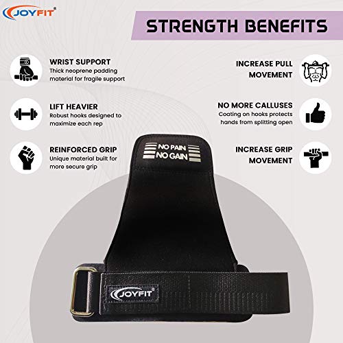 Joyfit Weight Lifting Straps - Self Supporting Lifting Grips, Adjustable Neoprene Padded Wrist Support Wraps in Crossfit, Weight Lifting, Home and Gym Workouts for Both Men and Women (Pair) (Black) - Image 3