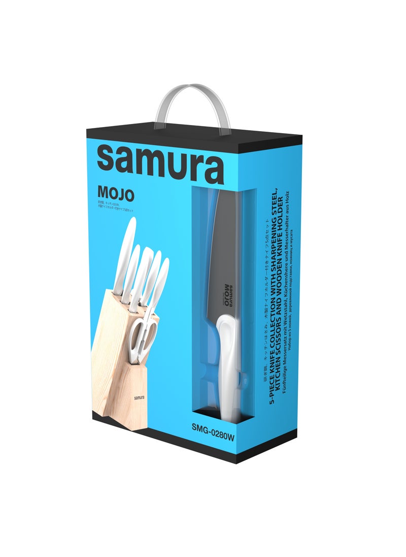 Samura - Samura MOJO Knife Block Set of 8 | White | Paring, Utility, Fillet, Bread, Chef's Knives, Honing Rod, Scissors, Wooden Knife Block | Polypropylene Handle | AUS-8 Stonewash Blade - Image 1