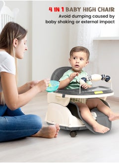 BAYBEE 4 In 1 Nora Convertible High Chair For Kids With Adjustable Height And Footrest Baby Toddler Feeding Booster Seat With Tray Safety Belt Kids High Chair For Baby 6 Months To 4 Years Grey  - Image 5
