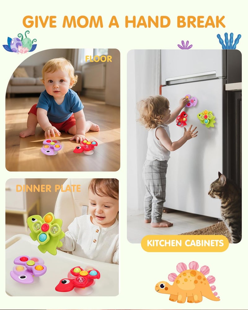 Givzan 3PCS Dinosaur Suction Cup Toys for 1 Year Old Boys Girls | Sensory Baby Bath Toys for Toddlers 1-3 | Infant Travel & Window Toys | Birthday - Image 5
