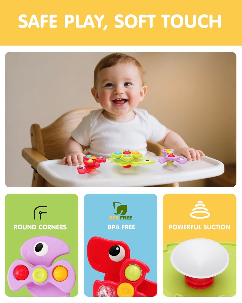Givzan 3PCS Dinosaur Suction Cup Toys for 1 Year Old Boys Girls | Sensory Baby Bath Toys for Toddlers 1-3 | Infant Travel & Window Toys | Birthday - Image 2