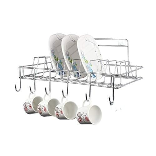 CR18 COLLECTION Wall Mount Stainless Steel Cup & Saucer Holder, Plate Organizer Stand for Kitchen - Stainless Steel Stand/Holder for 6 Cups, 12 Plates, Utensil Organizer - Image 1