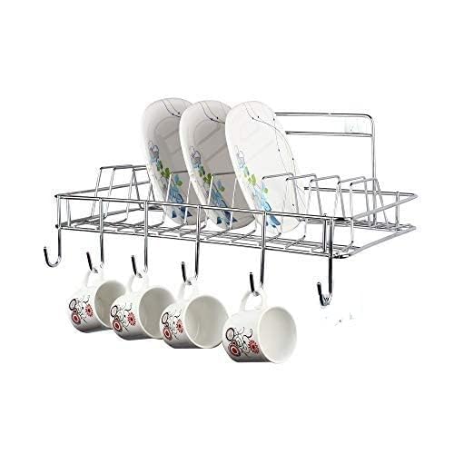 CR18 COLLECTION Wall Mount Stainless Steel Cup & Saucer Holder, Plate Organizer Stand for Kitchen - Stainless Steel Stand/Holder for 6 Cups, 12 Plates, Utensil Organizer - Image 2