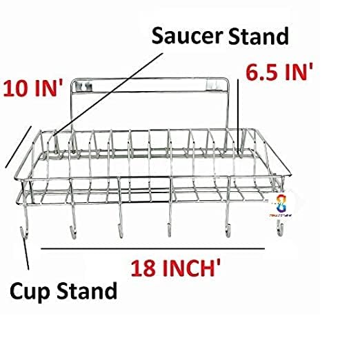 CR18 COLLECTION Wall Mount Stainless Steel Cup & Saucer Holder, Plate Organizer Stand for Kitchen - Stainless Steel Stand/Holder for 6 Cups, 12 Plates, Utensil Organizer - Image 3