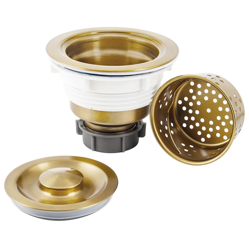 LQS Kitchen Sink Drain Strainer Assembly, Sink Drain 304 Stainless Steel with Removable Deep Waste Basket and Sealing Lid 3-1/2-inch Golden - Image 1
