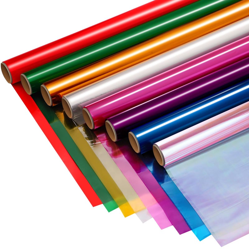 woric 8 Rolls Colored Cellophane Wrap Extra Wide (34In x 10Ft) Transparent Cellophane Paper Roll for Gift Baskets Gift Wrapping DIY Crafts Easter Decoration - Image 1