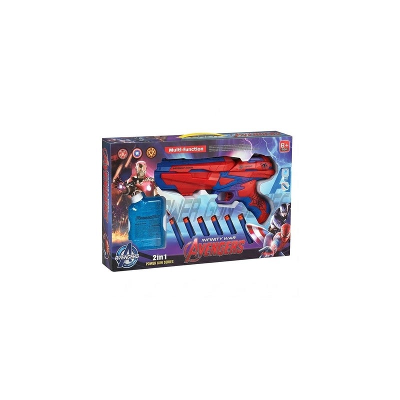 AVENGERS 2-in-1 Foam Dart and Water Blaster Toy Gun for Kids Ages 8 and Up, Avengers Spider-Man Theme, Red and Blue, Includes Darts and Water Pouch - Image 1