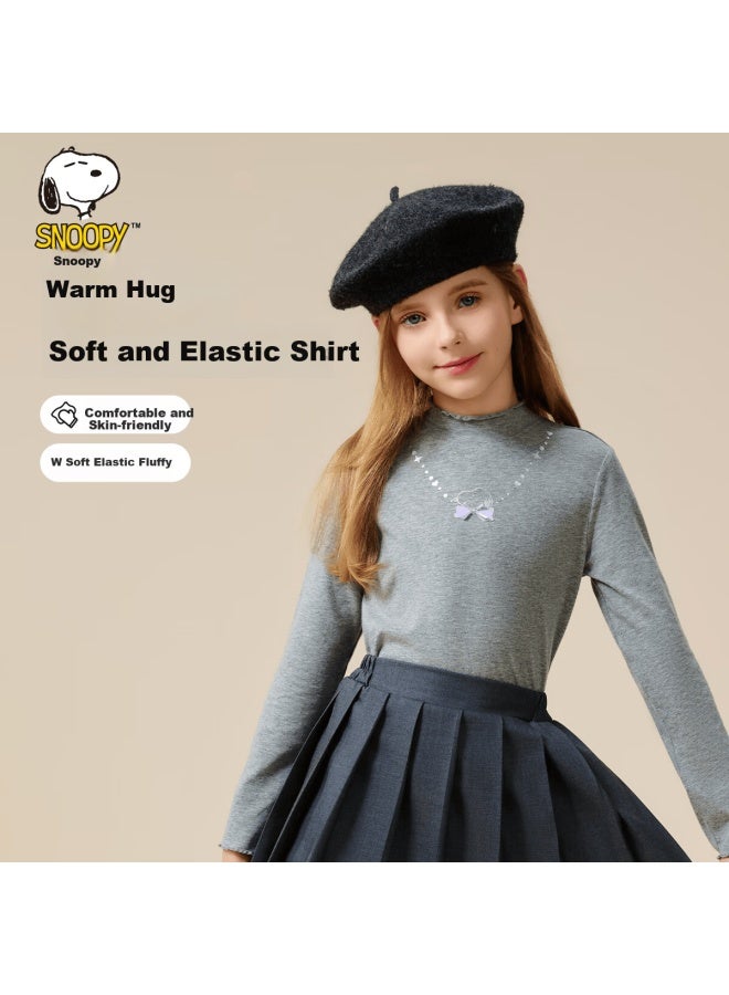 Snoopy Girls' Long Sleeve Turtleneck Base Shirt Children's Sweet Light Heather Gray Top Yiya Paradise
