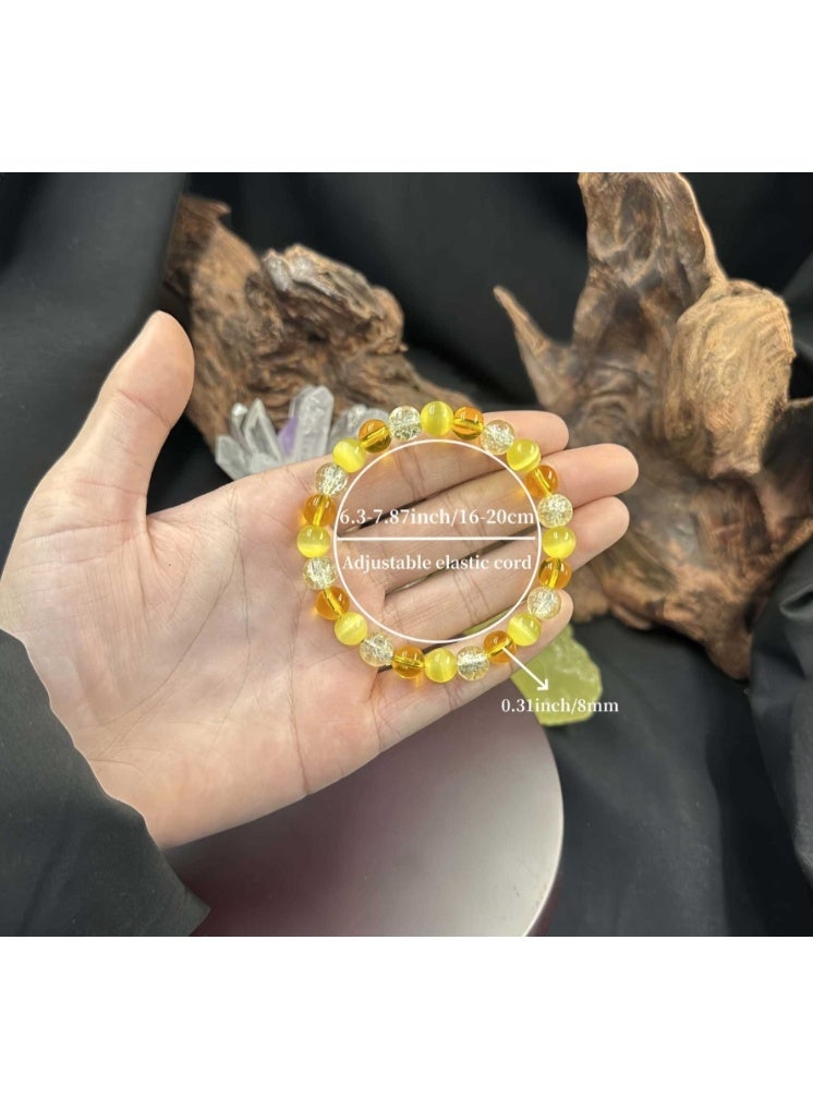 Natural Stones  Bracelets Cat Eyes Stone Yellow Crystal Bracelets 8MM  for Men Women Jewelry - Image 4