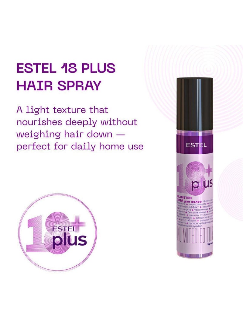 ESTEL 18+ Plus Unlimited Edition Hair Spray – Anti-Static, Heat Protection & Easy Styling – 200ml
